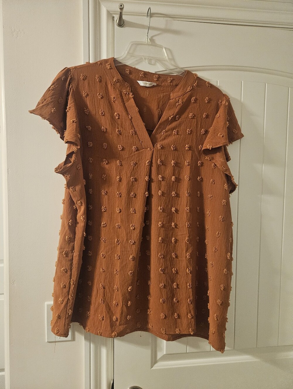 Women's Fantaslook Rust Textured Flutter Sleeve Blouse Size XXL